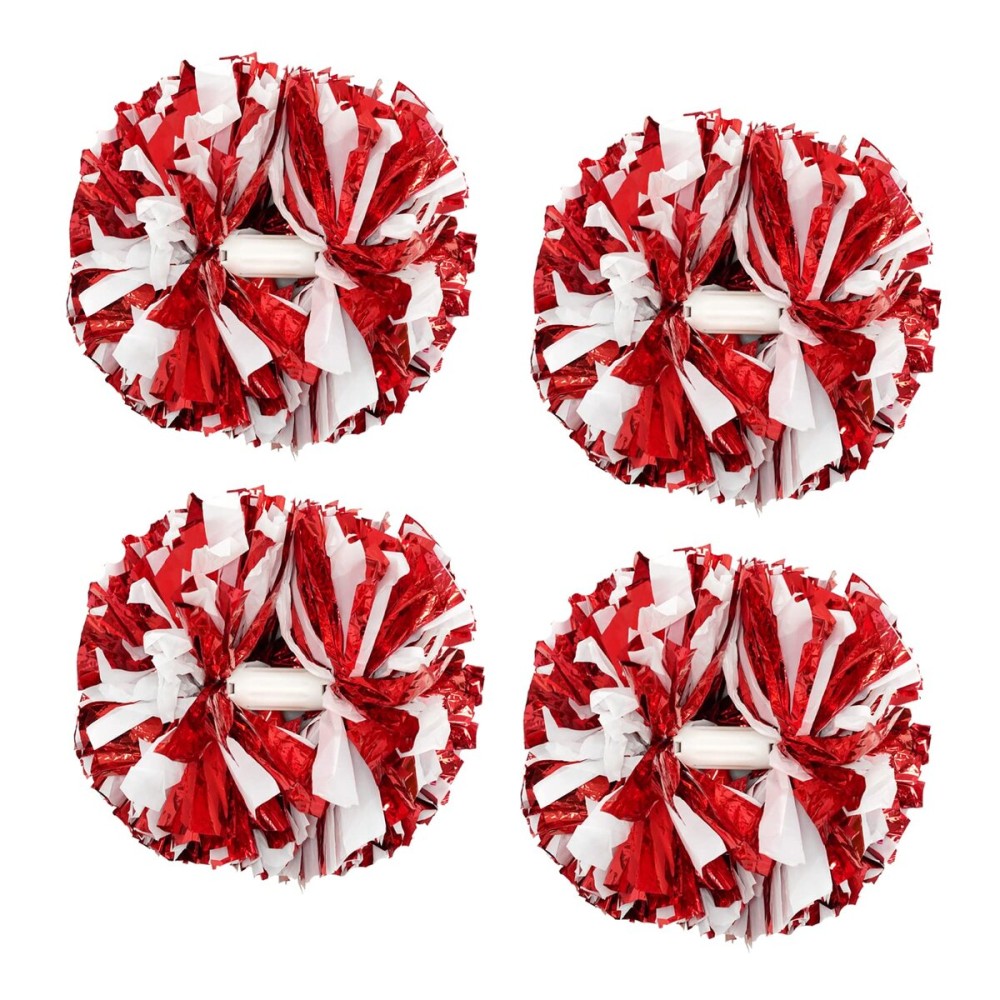 4Pcs Metallic Cheerleading Pom Poms, Creatiee 2 Pair Cheerleader Cheering Squad Pompoms for School Sports Dance Games Team Spirit Cheer (Red-White)