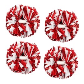 4Pcs Metallic Cheerleading Pom Poms, Creatiee 2 Pair Cheerleader Cheering Squad Pompoms for School Sports Dance Games Team Spirit Cheer (Red-White)