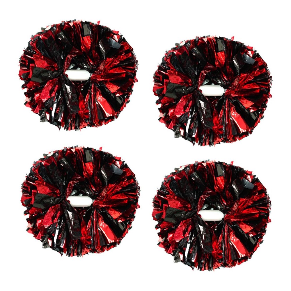4Pcs Metallic Cheerleading Pom Poms, Creatiee 2 Pair Cheerleader Cheering Squad Pompoms for School Sports Dance Games Team Spirit Cheer (Red-Black)