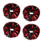 4Pcs Metallic Cheerleading Pom Poms, Creatiee 2 Pair Cheerleader Cheering Squad Pompoms for School Sports Dance Games Team Spirit Cheer (Red-Black)