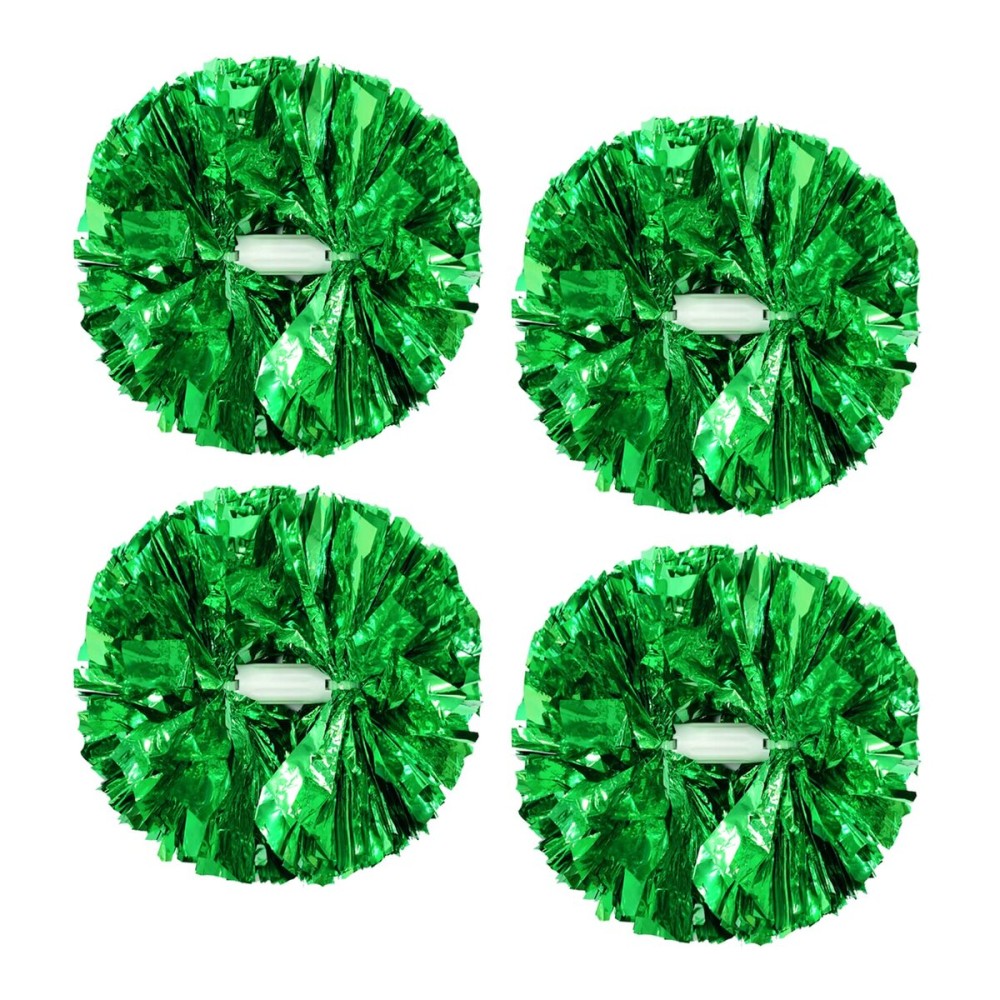 4Pcs Metallic Cheerleading Pom Poms, Creatiee 2 Pair Cheerleader Cheering Squad Pompoms for School Sports Dance Games Team Spirit Cheer (Green)