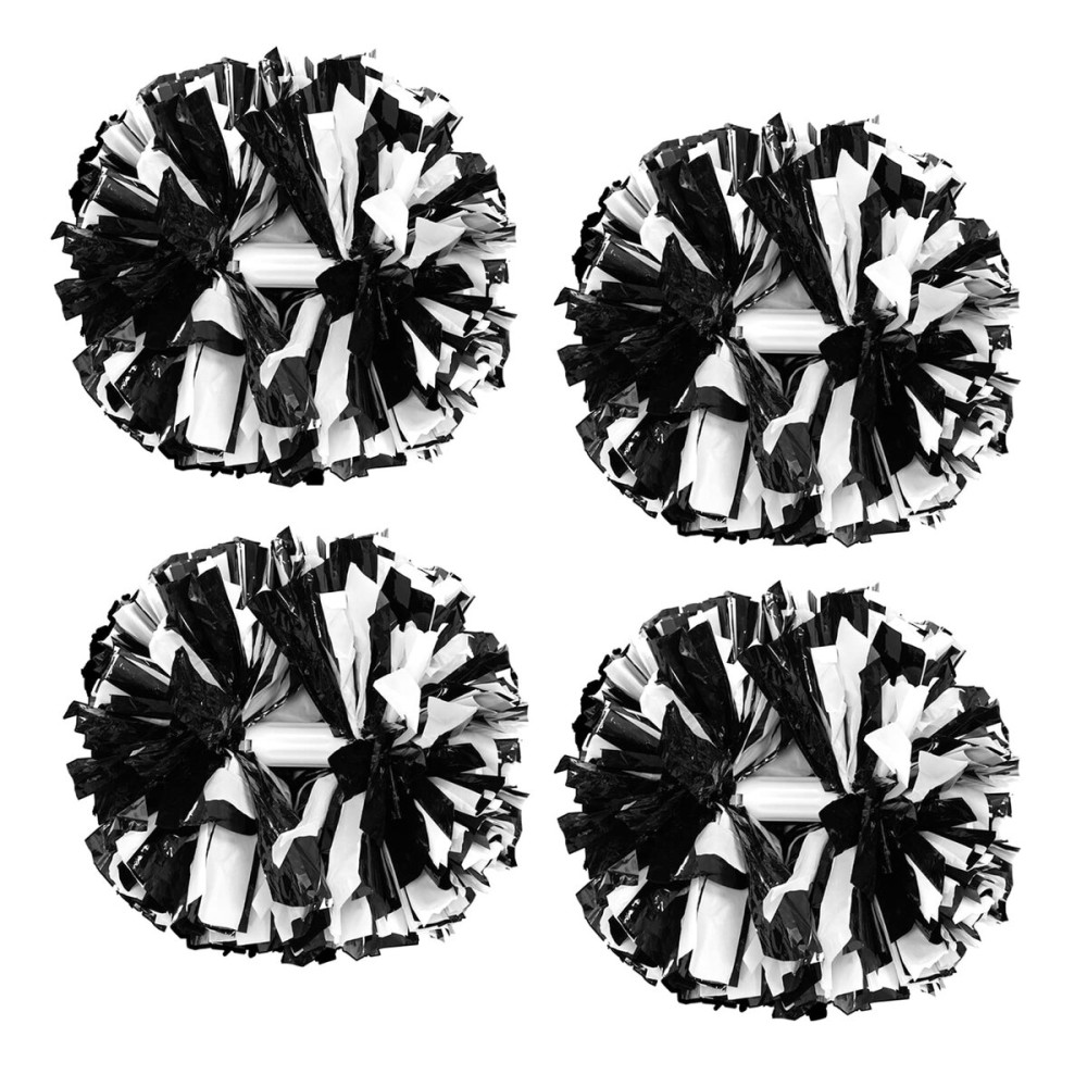4Pcs Metallic Cheerleading Pom Poms, Creatiee 2 Pair Cheerleader Cheering Squad Pompoms for School Sports Dance Games Team Spirit Cheer (Black-White)