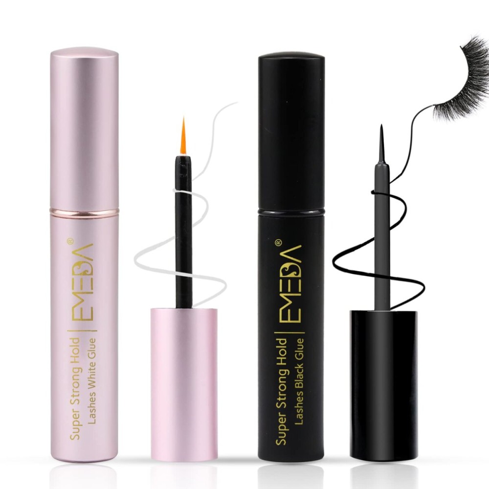 EMEDA 2 PCS Clear and Black False Eyelash Glue Super Strong Hold Professional Latex Free Glue for Eyelashes Lash Adhesive Best Black White Strip Lash Adhesive