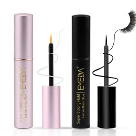 EMEDA 2 PCS Clear and Black False Eyelash Glue Super Strong Hold Professional Latex Free Glue for Eyelashes Lash Adhesive Best Black White Strip Lash Adhesive