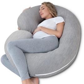 INSEN Cooling Pregnancy Pillow, Maternity Pillow for Pregnant Women, C Shaped for Side Sleeping(Cooling Silky Grey)