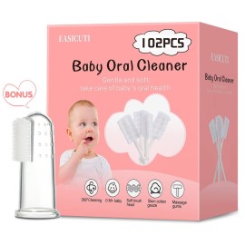 102PCS Baby Tongue Cleaner, Newborn Baby Oral Cleaner, Disposable Infant Gum Cleaner, Gauze Dental Care for 0-36 Months + 1 Finger Toothbrush with Case
