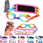 Vvinca Toddler Swim Goggles with Fabric Strap Cover, Rainbow Toddler Goggles 3-5 Year Old, Anti-Fog Clear View No Leak Girls Swimming Goggles No Tangle, Pain Free Water Pool Glasses