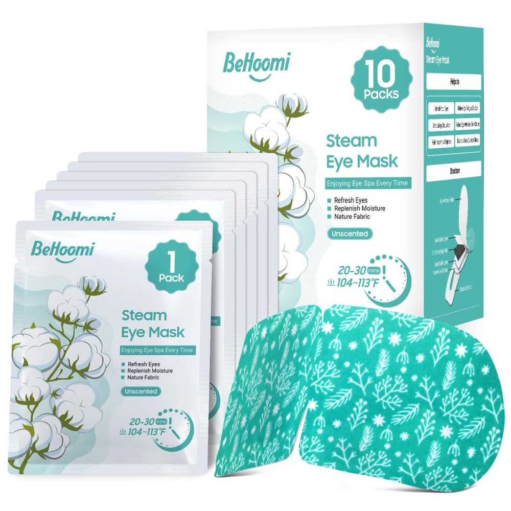 BeHoomi Steam Eye Mask, 10 Packs Heated Eye Mask, Self Heating Disposable SPA Warm Compress for Eyes Sleep Mask, Travel Essentials & Relaxation Gifts, Stocking Stuffers (Unscented)