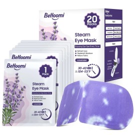 BeHoomi 20 Packs Steam Eye Mask, Heated Eye Mask Warm Compress for Eyes, Disposable Self Heating Steam Mask Sleep, Spa, Travel Essentials & Relaxation Gifts for Women, Stocking Stuffers (Lavender)
