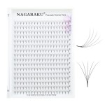 NAGARAKU Premade Fans Eyelash Extensions 320 Fans 5D Volume 0.07mm D curl 9mm Sharp Narrow Stem Clusters Thin Pointy Base Russian Pre Fanned Fluffy Matte Black