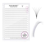 NAGARAKU Premade Fans Eyelash Extensions 320 Fans 5D Volume 0.07mm D curl 8mm Sharp Narrow Stem Clusters Thin Pointy Base Russian Pre Fanned Fluffy Matte Black