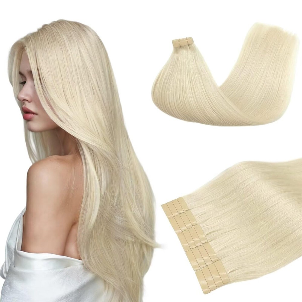 DOORES Platinum Blonde 10 Inch 30g 20pcs Tape in Remy Hair Extensions, Straight and Silky