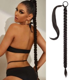 SEIKEA Long DIY Braided Ponytail Extension with Hair Tie Straight Wrap Around Hair Extensions Ponytail Natural Soft Synthetic Hair Piece Daily Wear Black Brown 38 Inch (After Braided 34 Inch)