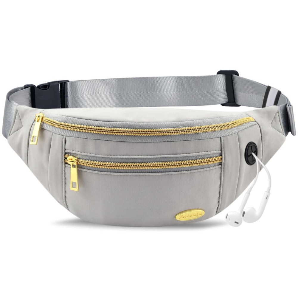 Entchin Fanny Pack for Women Men,Crossbody Belt Bag with Golden Zippers,Adjustable Waist Bag Pack,One of the Most Popular Travel Essential Gifts for Walking,Traveling,Cycling and Shopping (E110 Gray)
