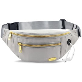 Entchin Fanny Pack for Women Men,Crossbody Belt Bag with Golden Zippers,Adjustable Waist Bag Pack,One of the Most Popular Travel Essential Gifts for Walking,Traveling,Cycling and Shopping (E110 Gray)