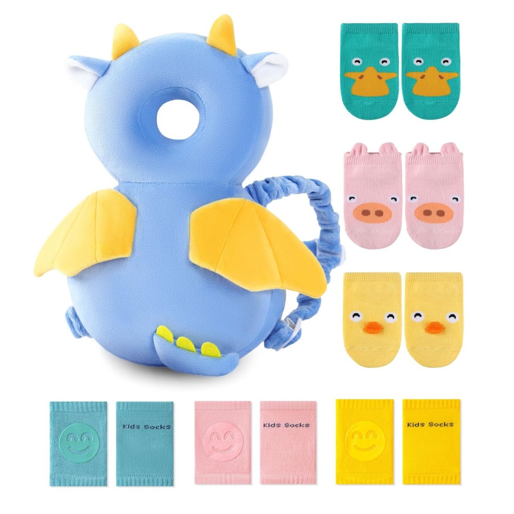 JunNeng Toddler Baby Head Protector Backpack for Toddler Walker with Knee Pads&Anti-Slip Socks, Dinosaur