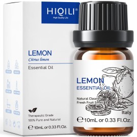 HIQILI Lemon Essential Oil, Household Cleaning, Air Purification, Skin Care, Can be Added to Cleansers, Sprays, Body Lotions Use - 0.33 Fl Oz/10ML