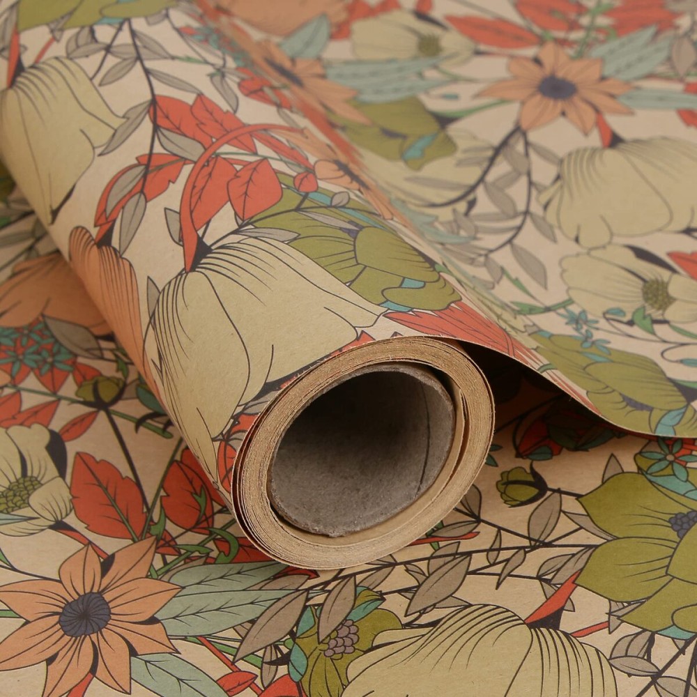 Aimyoo Kraft Floral Wrapping Paper Roll, All Occasion Vintage Flower Gift Wrap for Wedding Birthday Bridal Shower, 17 inch x 10 ft