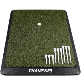 CHAMPKEY Premium Synthetic Turf Golf Hitting Mat | Heavy Duty Rubber Base Golf Practice Mat | Come with 1 Rubber Tee and 9 Plastic Tees (S (8.5 x 17), PRO Version)
