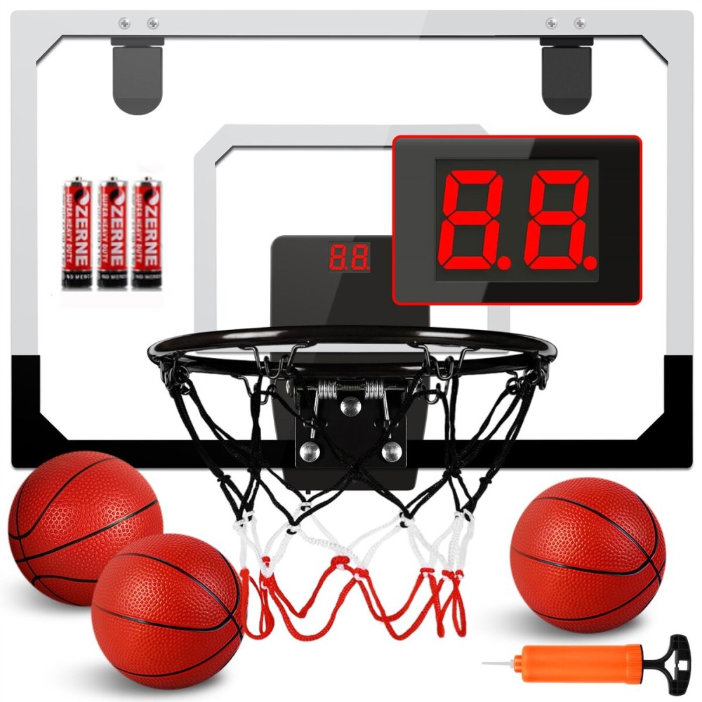SUPER JOY Mini Basketball Hoop Over The Door with Audio Scoreboard and Batteries,Office Basketball Hoop for Kids & Adults