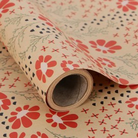 Aimyoo Kraft Floral Wrapping Paper Roll, All Occasion Vintage Red Flower Gift Wrap for Wedding Birthday Bridal Shower, 17 inch x 10 ft