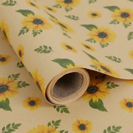 Aimyoo Sunflower Kraft Wrapping Paper Roll, All Occasion Floral Gift Wrap Paper for Wedding Bridal Shower Fall, 17 in x 10 ft
