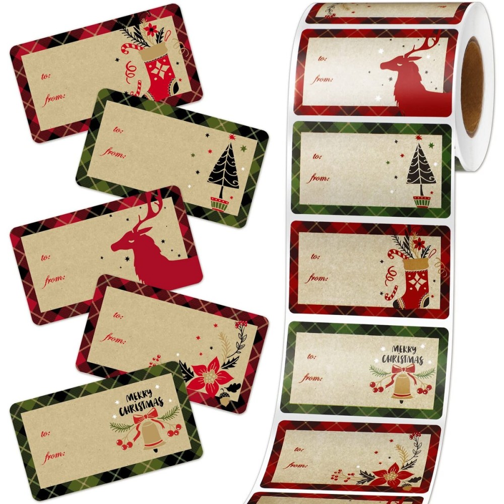 Outus 500 Pieces Christmas Tags Self Adhesive Gift Tags for Xmas Presents Christmas Name Labels Stickers for Wrapping Paper Festival Birthday Holiday Decor(Vintage Style,2.95 x 1.6 Inch)
