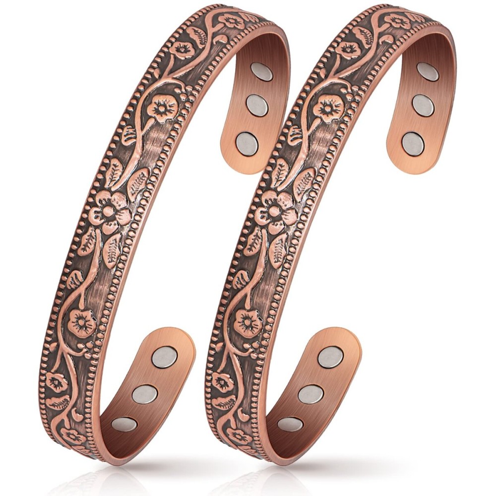 Magnetic Lymph Detox Bracelet: Copper Bracelet for Women Men, 100% Pure Copper Bracelet with 6 Magnets 3500 Gauss - Jewelry Gifts (2PCS)
