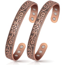 Magnetic Lymph Detox Bracelet: Copper Bracelet for Women Men, 100% Pure Copper Bracelet with 6 Magnets 3500 Gauss - Jewelry Gifts (2PCS)