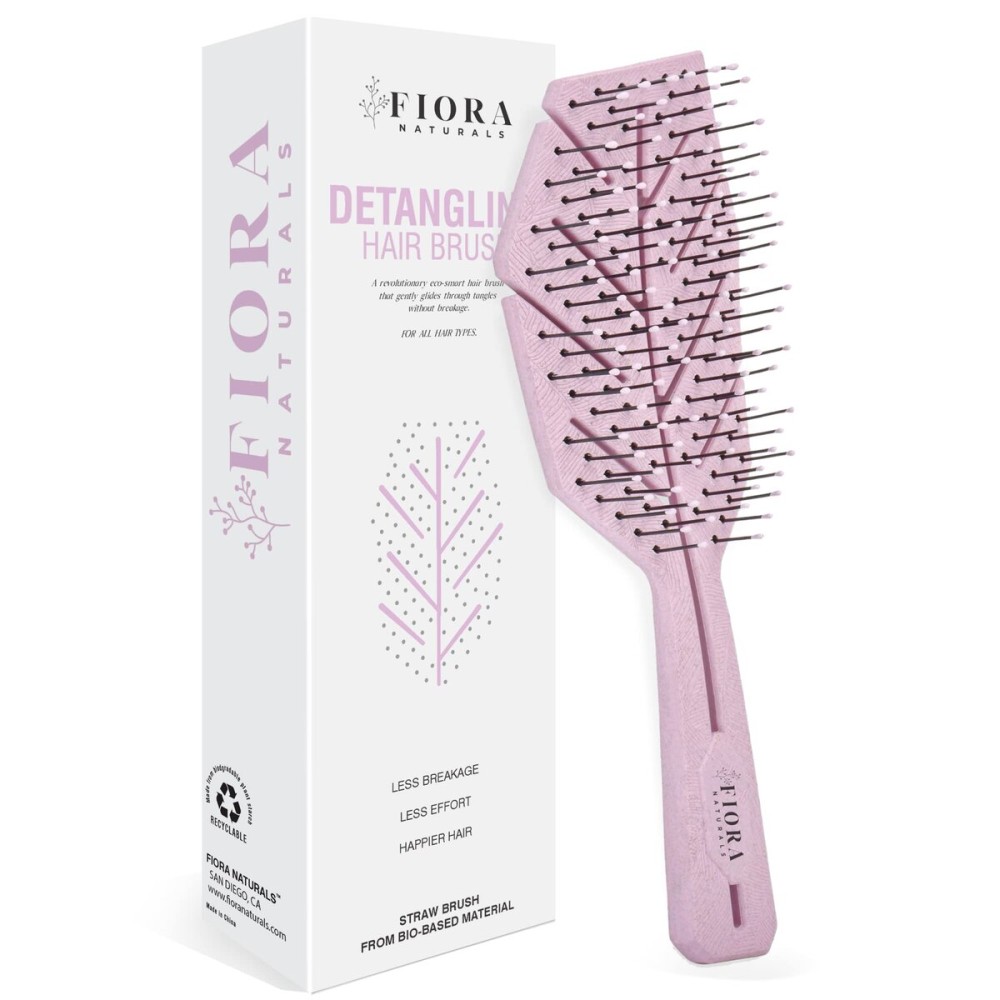 Fiora Naturals Hair Detangling Brush -100% Bio-Friendly Detangler hair brush w/Ultra-soft Bristles- Glide Through Tangles with Ease - For Curly, Fine, Women, Men, Kids, Toddlers, Wet and Dry Hair