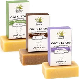 Southern Natural Goat Milk Soap Bar - Lavender, Oatmeal Milk & Honey, Rosemary Mint - Handmade for Dry and Sensitive Skin- Face & Body Wash for Men, Women, Kids, Baby - 3 pack (4-4.5 oz)