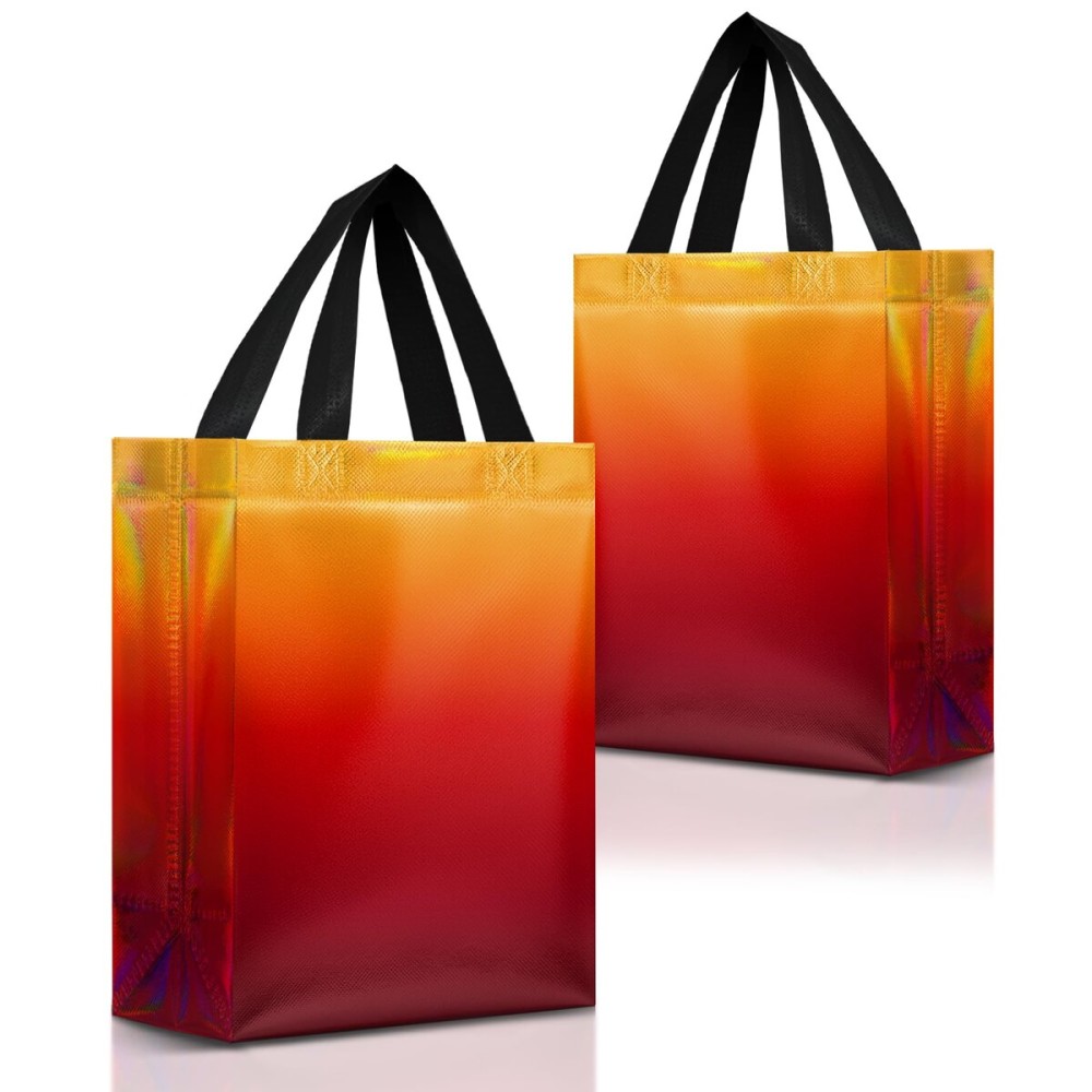 Nush Nush Rise Gradient Gift Bags Medium Size - Set of 12 Sunset Yellow & Red Gift Bags with Handles & Iridescent Finish - Ideal Goodie Bag for Birthday Party Favors, Christmas, Return Gifts - 8x4x10