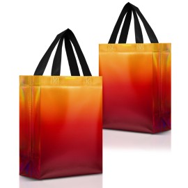 Nush Nush Rise Gradient Gift Bags Medium Size - Set of 12 Sunset Yellow & Red Gift Bags with Handles & Iridescent Finish - Ideal Goodie Bag for Birthday Party Favors, Christmas, Return Gifts - 8x4x10