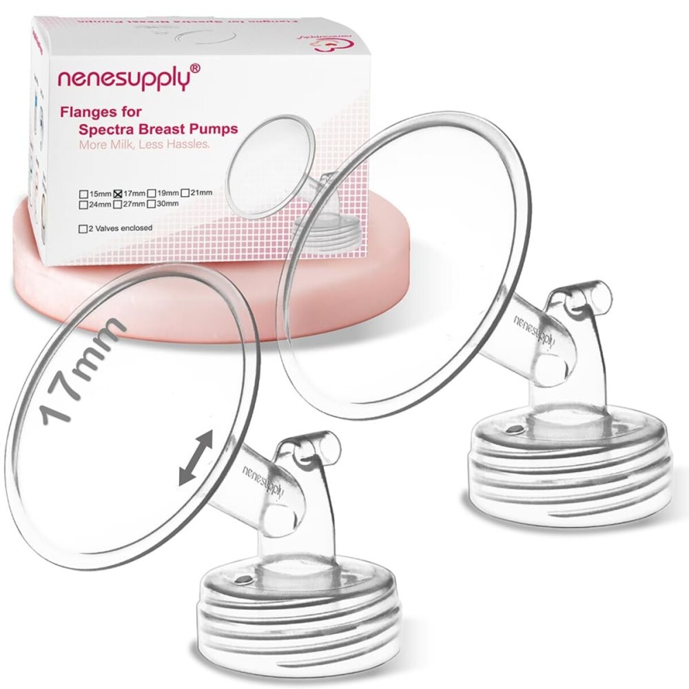Nenesupply 17mm 2 pc Flanges Compatible with Spectra S2 S1 9 Plus Synergy Gold Breastpump Replacement to Spectra Pump Parts Flange Accessories Wide Mouth Work with Valve Backflow Protector Bottle