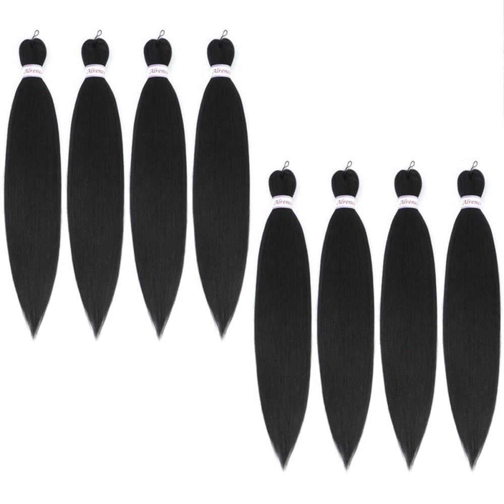 Alrence Pre Stretched Braiding Hair Long Braid 24 Inch 8 Packs Professional Braiding Hair Extensions Synthetic Crochet Twist Braids (24 Inch, 1B)