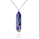 VIBILIA Healing Crystal Necklace Tree of Life Wire Wrapped Lapis Lazuli Stone Point Pendant Necklace Hexagonal Reiki Spiritual Quartz Gemstone Jewelry for Women Men - Silver
