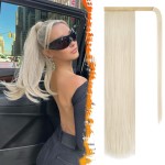 BARSDAR Ivory White Straight Wrap Ponytail Extension - 20 Inch Long Straight Wrap Around Ponytails for Women, Synthetic Clip in Ponytail Hair Extensions Blonde Pony Tails Hairpieces Daily