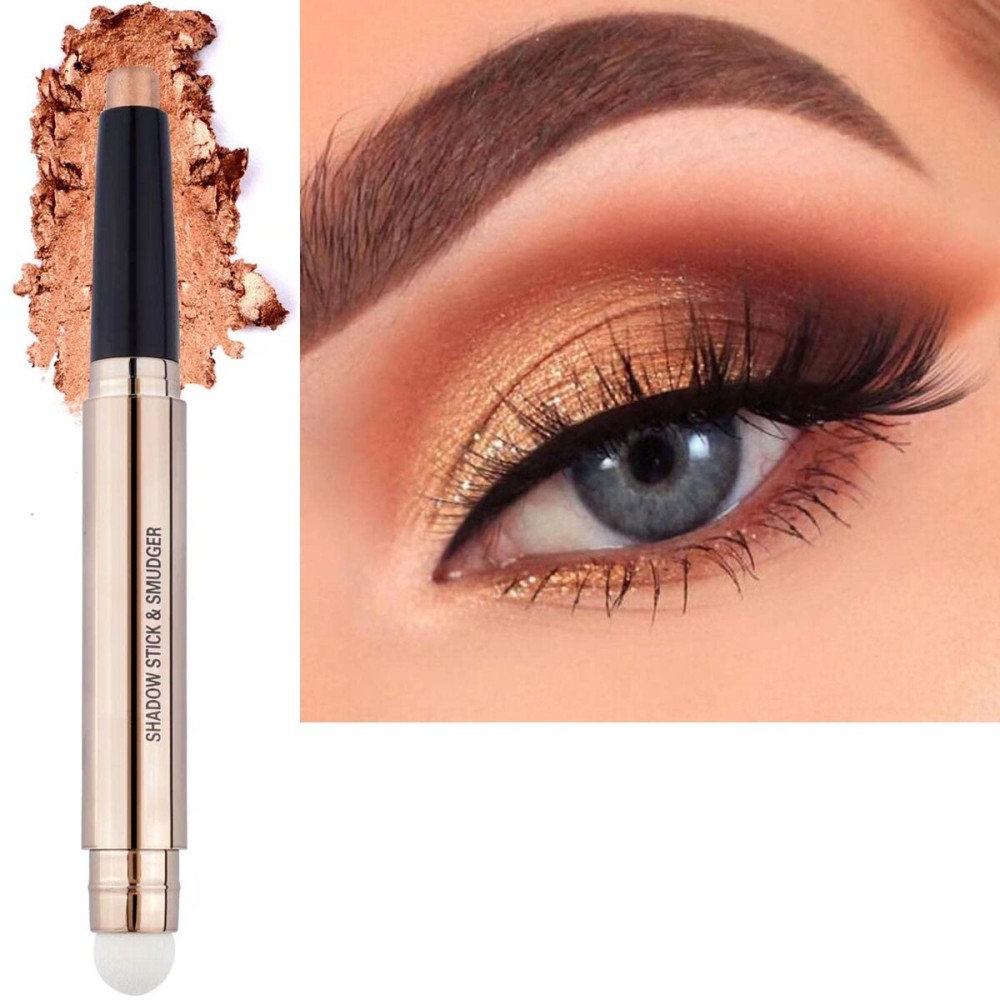 2 in 1 Cream Eyeshadow Stick, Shimmer Smooth Eyeshadow Pencil, Hypoallergenic Waterproof Long Lasting Eye Shadow Highlighter Stick Create High-Impact Multi-Dimensional Eyes Look(Champagne Shimmer 04)