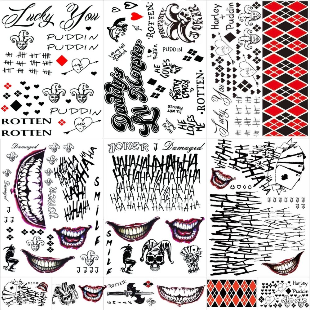 JEEFONNA 22 Sheets Halloween Temporary Tattoos, Perfect Halloween Joker Face Tattoos for Costumes, Halloween Party Accessories and Cosplay (Mixed\'s)
