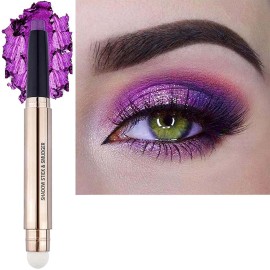 Purple Eyeshadow Stick, Cream Smooth Shimmer Eyeshadow Pencil Makeup, Hypoallergenic Waterproof Long Lasting Eye Shadow Highlighter Stick Create Multi-Dimension Eyes Look(Violets Shimmer 08)