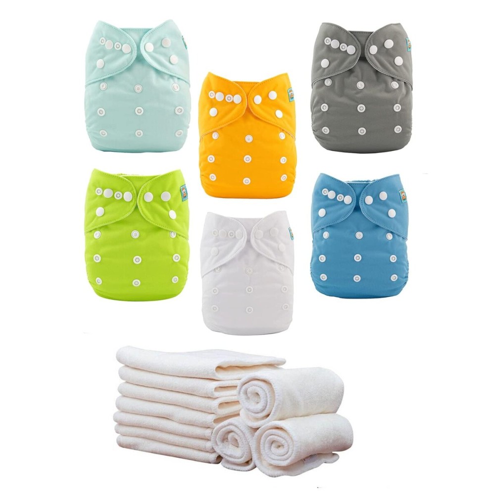 ALVABABY Baby Cloth Diaper 6 Pack with 12 Inserts One Size Cloth Diaper Covers Adjustable Washable Reusable for Baby Girls and Boys