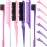 Remerry 12 Pieces Hair Brush Set, Includes 3 Row Salon Teasing Brushes, Double Sided Hair Edge Brush, Rat Tail Combs, Duckbill Clips for Women Girls (Pink, Purple)