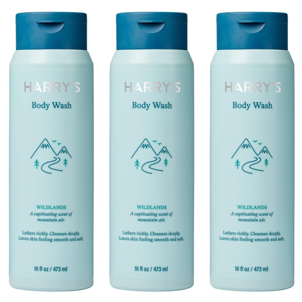 Harry\'s Body Wash Shower Gel for Men - Wildlands Scent - (3 Pack) 16 fl oz - Sensitive Skin Body Wash - No Parabens, Sulfates, or Dyes
