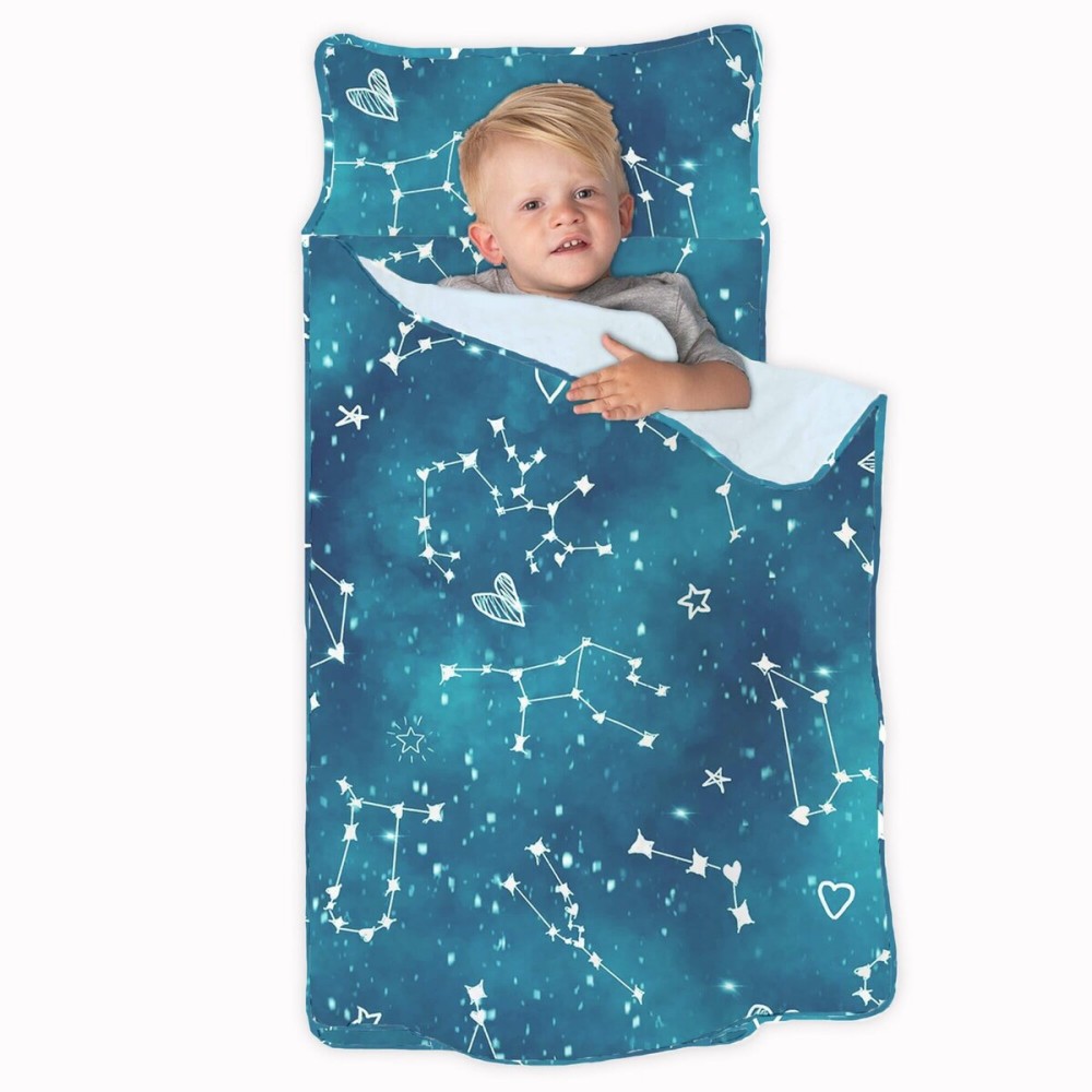 JumpOff Jo Nap Mat for Kids - Cozy Kids Rest Mat with Removable Pillow and Ultra Soft Blanket for Preschool, Daycare, and Sleepovers - Night Sky