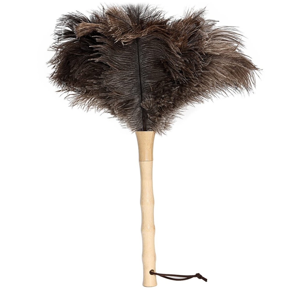 iHUFeather Ostrich Feather Duster 16 inch Feather Duster Fluffy Natural Genuine Ostrich Feathers with Wooden Handle and Eco-Friendly Reusable Handheld Ostrich Feather Duster for Cleaning Supplies