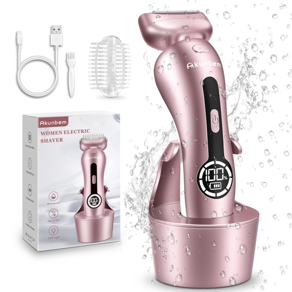Electric Shaver for Women for Legs Bikini Trimmer Electric Razors for Women Underarm Public Hairs Rechargeable Womens Shaver Wet Dry Use Painless Cordless with Detachable Head (Pink)