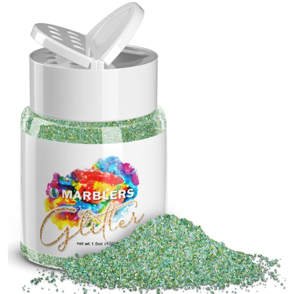 MARBLERS Holographic Glitter [Unicorn Green] 1.5oz (42g) | Fine | Non-Toxic, Vegan, Cruelty-Free | Face, Body, Eyeshadow, Hair, Festival, Party Makeup | Nail Art, Polish | Resin, Tumbler, Slime, Craft