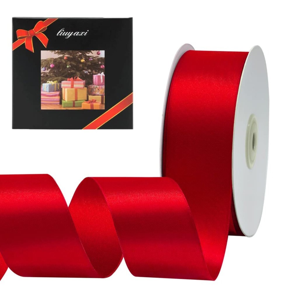LIUYAXI Red Double Face Satin Ribbon 1-1/2 X 50 Yards, Ribbons Perfect for Crafts, Gift Wrapping, Bow Making and More