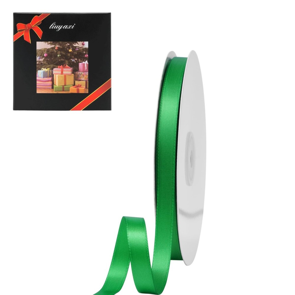 LIUYAXI Green Double Face Satin Ribbon 3/8 X 50 Yards, Ribbons Perfect for Crafts, Gift Wrapping, Bow Making and More