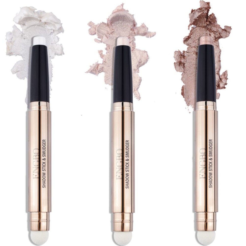Enfuntins Cream Eyeshadow Sticks Set, Eye Brightener Stick Glitter Eyeshadow Crayon Pencil with Built-in Smudger, Long Lasting Waterproof Highlighter White Rose Gold Shimmer